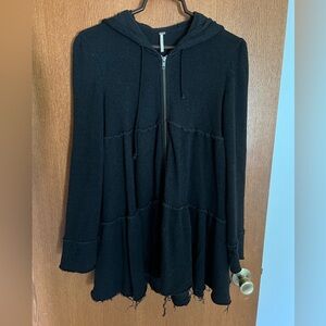 Black Free People tiered trapeze zip up sweatshirt in size XS